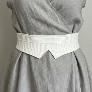 Vintage 80s Wide Leather Obi Belt White Textured Made in France Statement Sz S/M